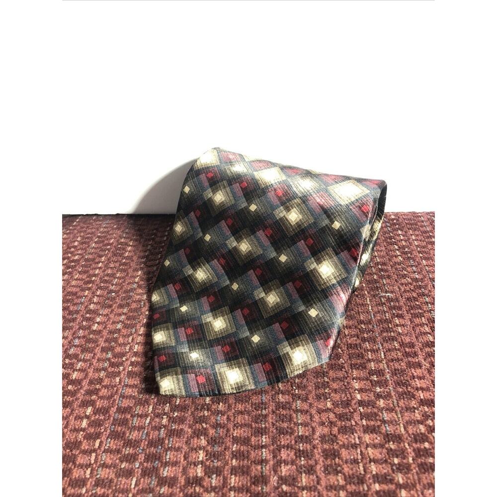 Pronto Uomo Tie Mens Brown/Gold/Red Geometric Abstract Silk Made in Italy